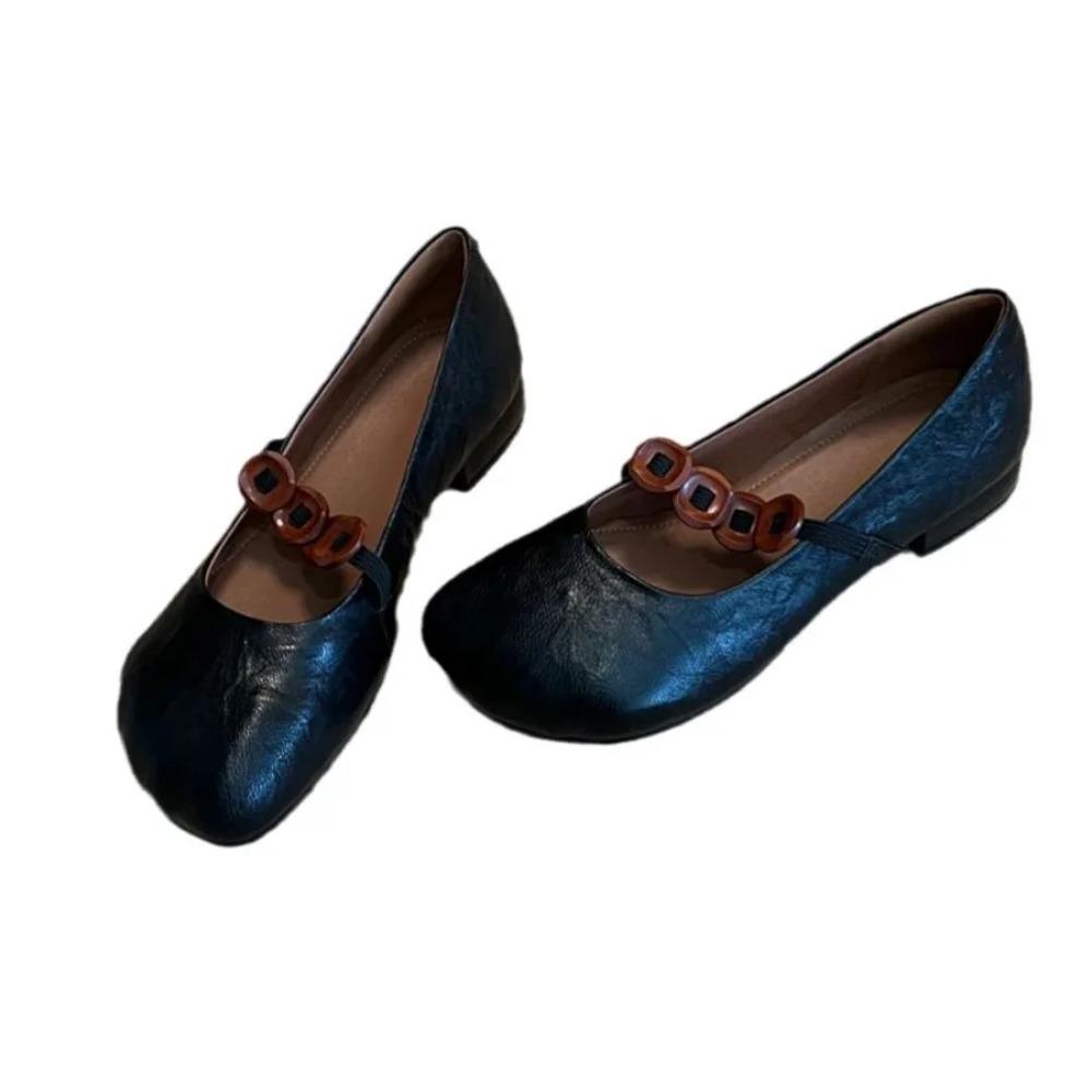 Туфли с круглым носком и толстой подошвой для женщин, новый стиль, с одним ремешком и неглубоким горлом, туфли Мэри Джейн, балетки