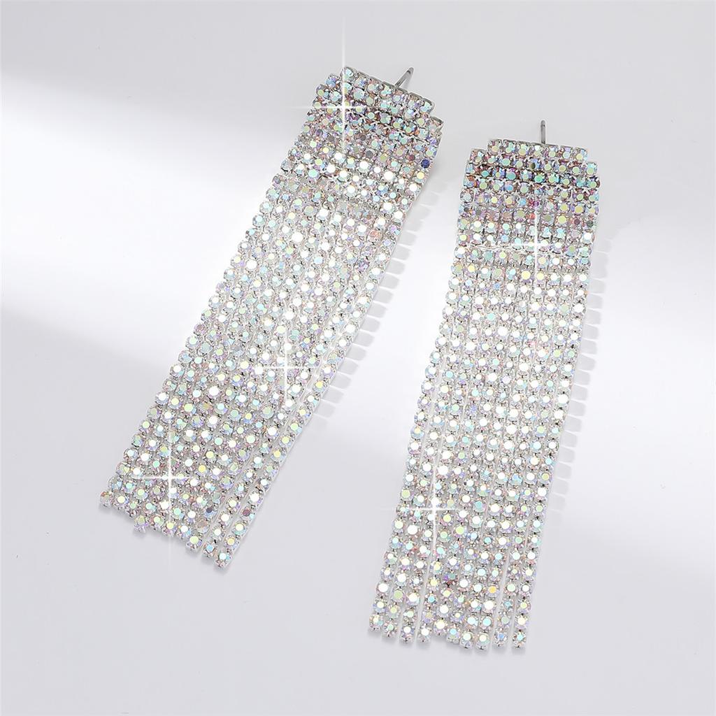Темпераментные Роскошные Супер Блестящие Стразы Длинные Серьги с Бахромой