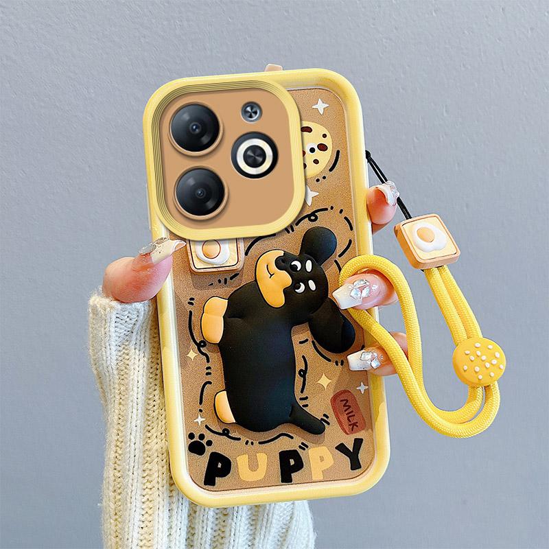 KEYSION Противоударный чехол для Infinix Hot 40i 40 Pro с ремешком, силиконовый милый 3D-чехол для телефона с мультяшной куклой для Infinix Smart 8 HD