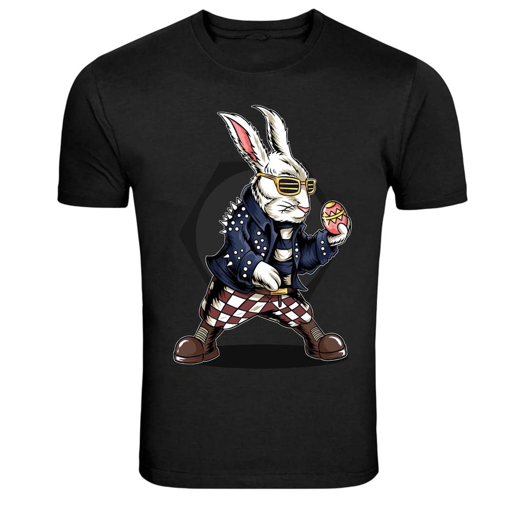 Cool Punk Easter Bunny Egg Graphic T Shirt Funny Holiday Tee