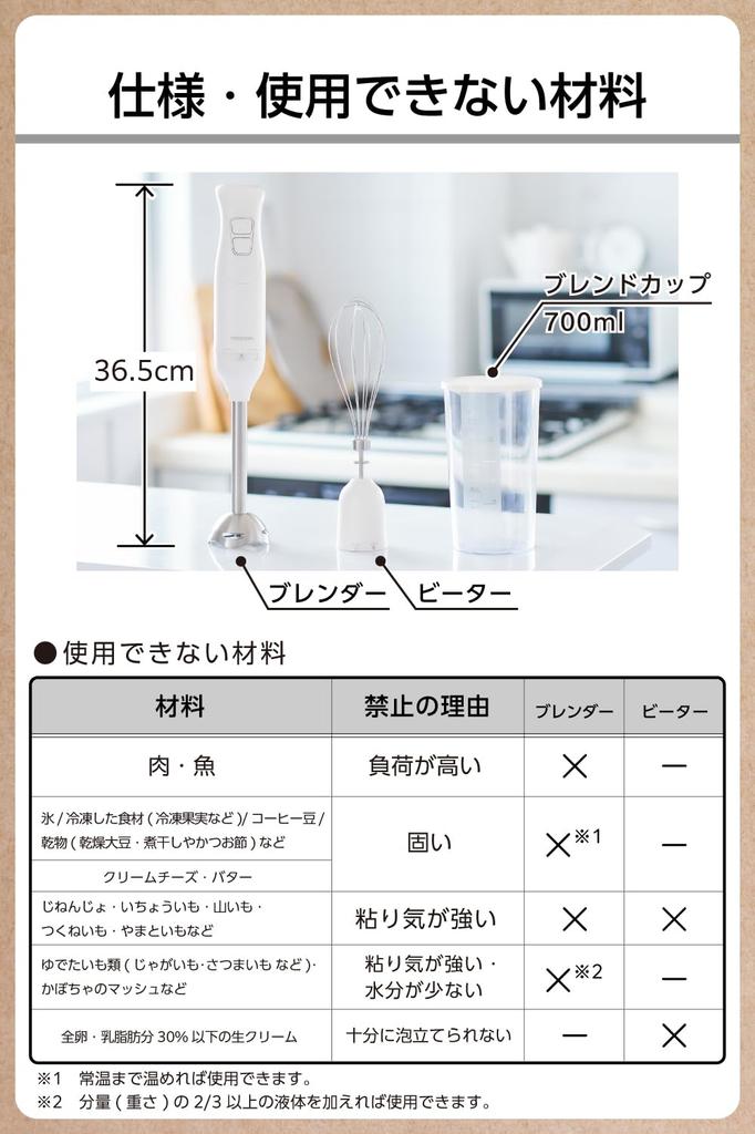 Tescom Hand Blender, 3-in-1: Crush, Mix, Chop, and Whisk, with Blending Cup, 700ml, Compact Storage, White, TBL05A-W