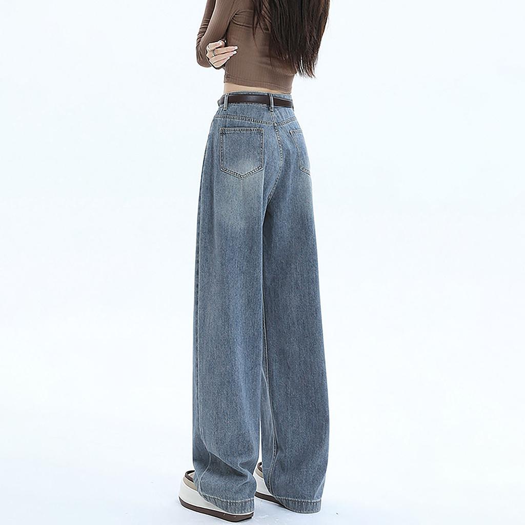 Женская мода ретро личность потертый старый с высокой талией ретро свободные прямые джинсы