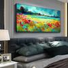 Абстрактное Красочное Цветочное Поле Холст Картина Маслом Эстамп Гостиная Украшение Стен Цветочный Пейзаж Плакат