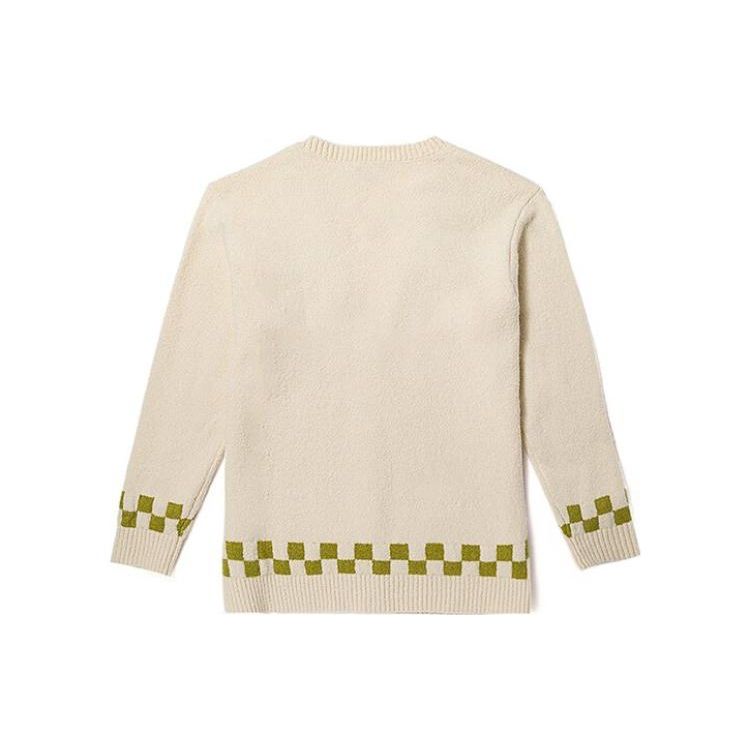 Vans Color Block Plaid Single-Breasted Long Sleeve Knit Top Women Tops Off-White VN000FXHDJR