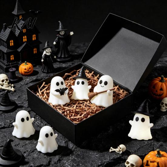 Holiday Party Table Display Halloween Luminous Mini Ghost Figurines, Glow in The Dark Cute Small Home Decor Miniature Statue for Micro Landscape,