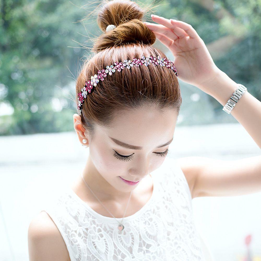 for Women Girl Headdress Tooth Comb Headband Crystal Flower Hair Band Hoop Rhinestone Hairband