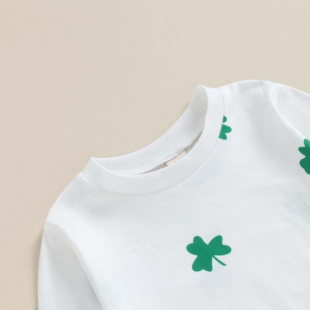 Toddler Girls Autumn Pants Sets Long Sleeve Four Leaf Clover Print Sweatshirt Green Casual Pants Sets