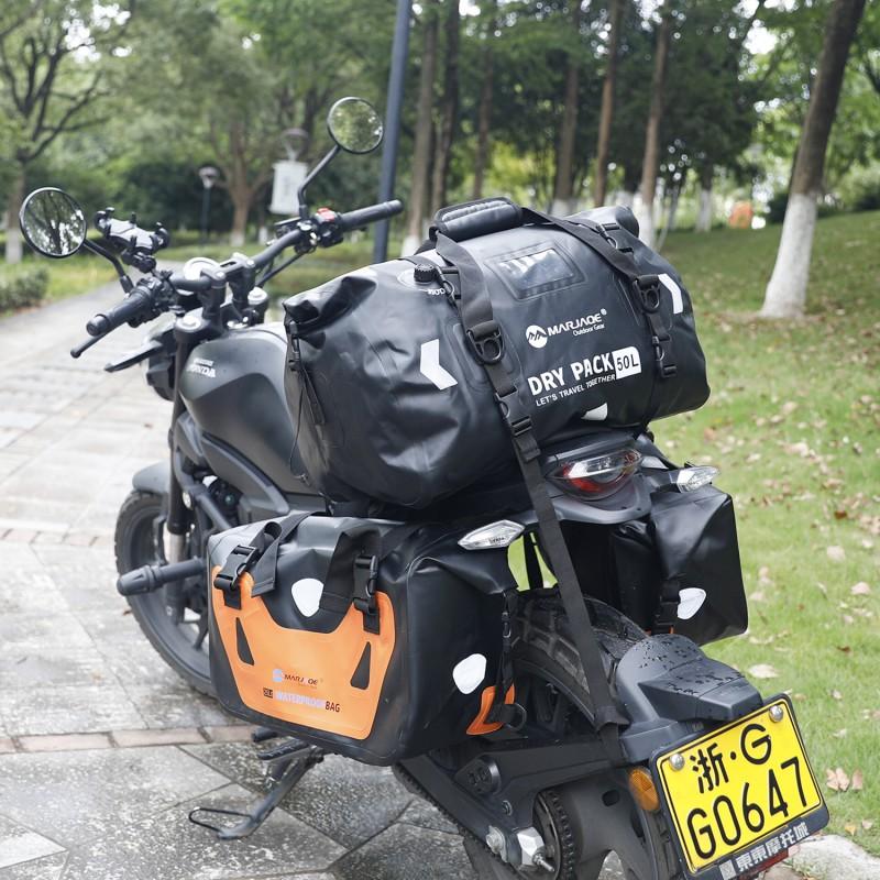50L Waterproof Motorcycle Saddle Bag Rear Seat Tail Touring Motorcycles With PVC Material Fluorescent Green Orange