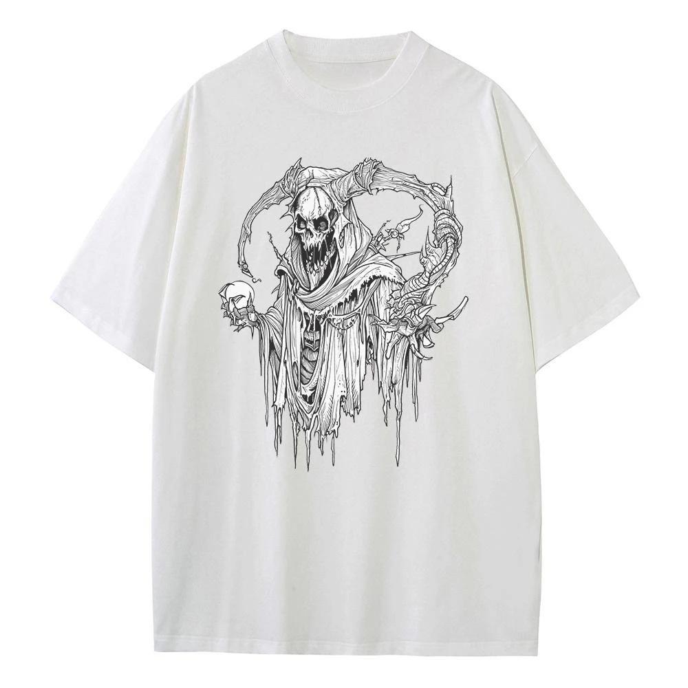 Summer T Shirt Baggy Style Pure Cotton Breathable Print Scary Pattern Heavy Comfort Drop Shoulder Mens Womens Tops
