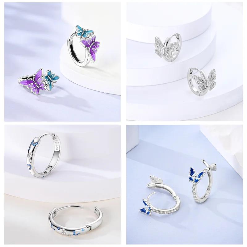 2024 New Earring for Women 925 Silver Sparkling Star Butterfly Heart Tassels Feather Hoop Earrings Engagement Wedding Jewelry