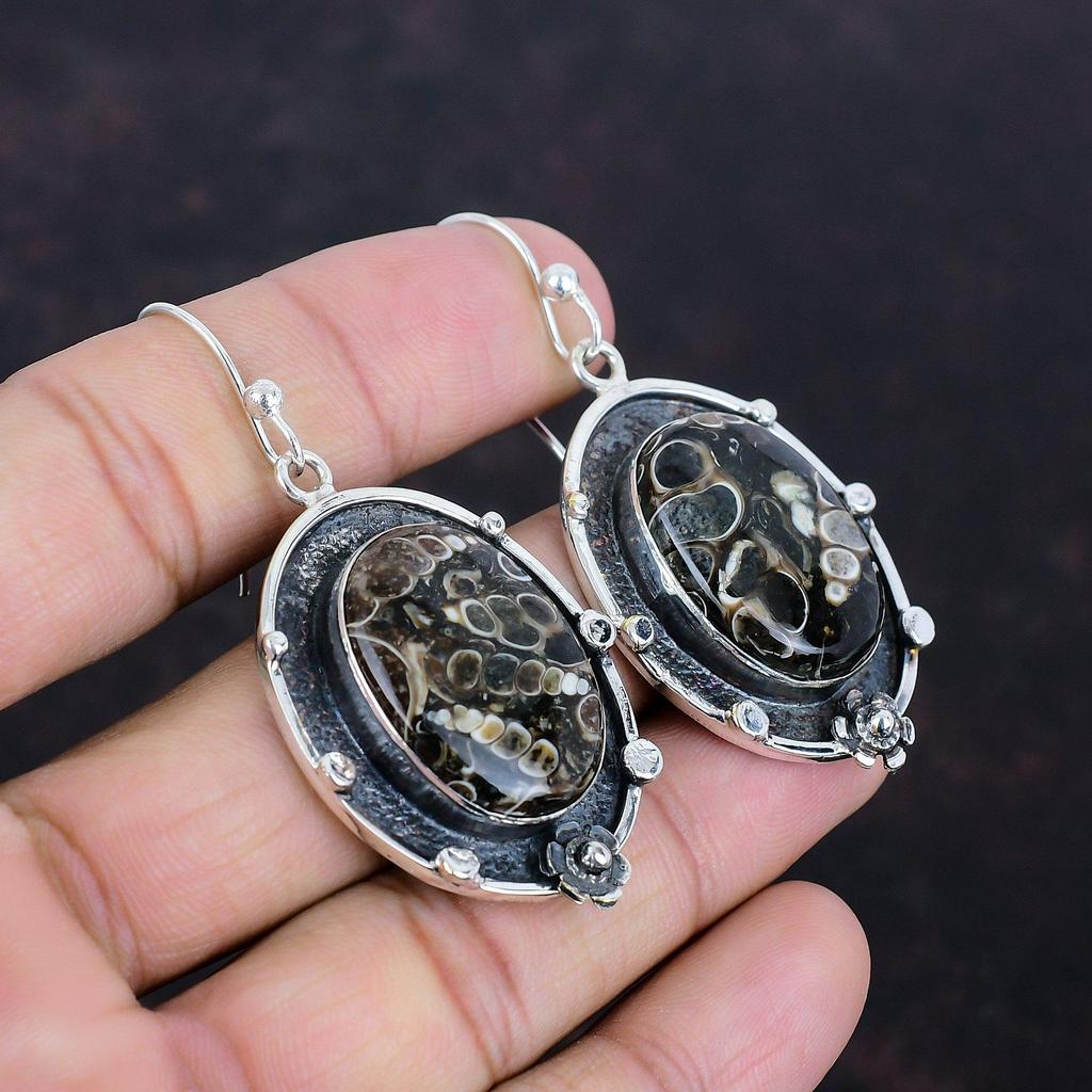Turritella Agate Earring Awesome Gemstone Earrings 925 Sterling Silver Earring Turritella Agate Jewelry Anniversary Gifts Handmade Earrings