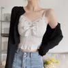 Summer Women's Bow Pleated Mesh Vest with New Suspender and Chest Pad Top, Fashionable and Elegant Summer Women's Clothing