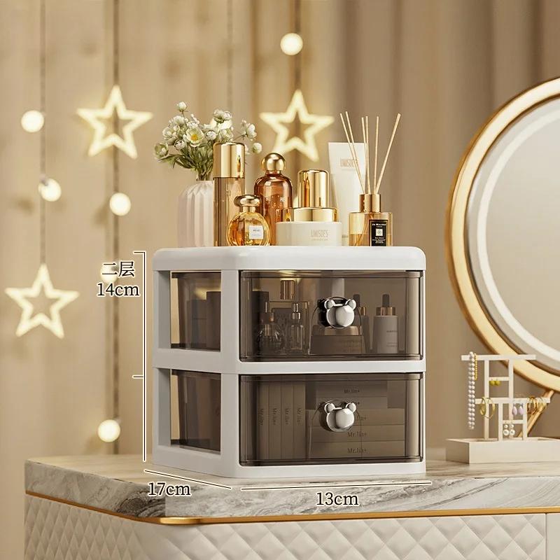 Штабелируемый настольный ящик для хранения с пылезащитным ящиком, офисный ящик для хранения косметики, канцелярские принадлежности, стеллаж для хранения мусора