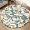 Penguin Cats Adventure Custom Name Round Area Rug Carpet Rug For Living Room Bedroom Sofa Playroom Decor Nonslip Floor Mat