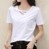 Женская повседневная модная летняя белая футболка с V-образным вырезом