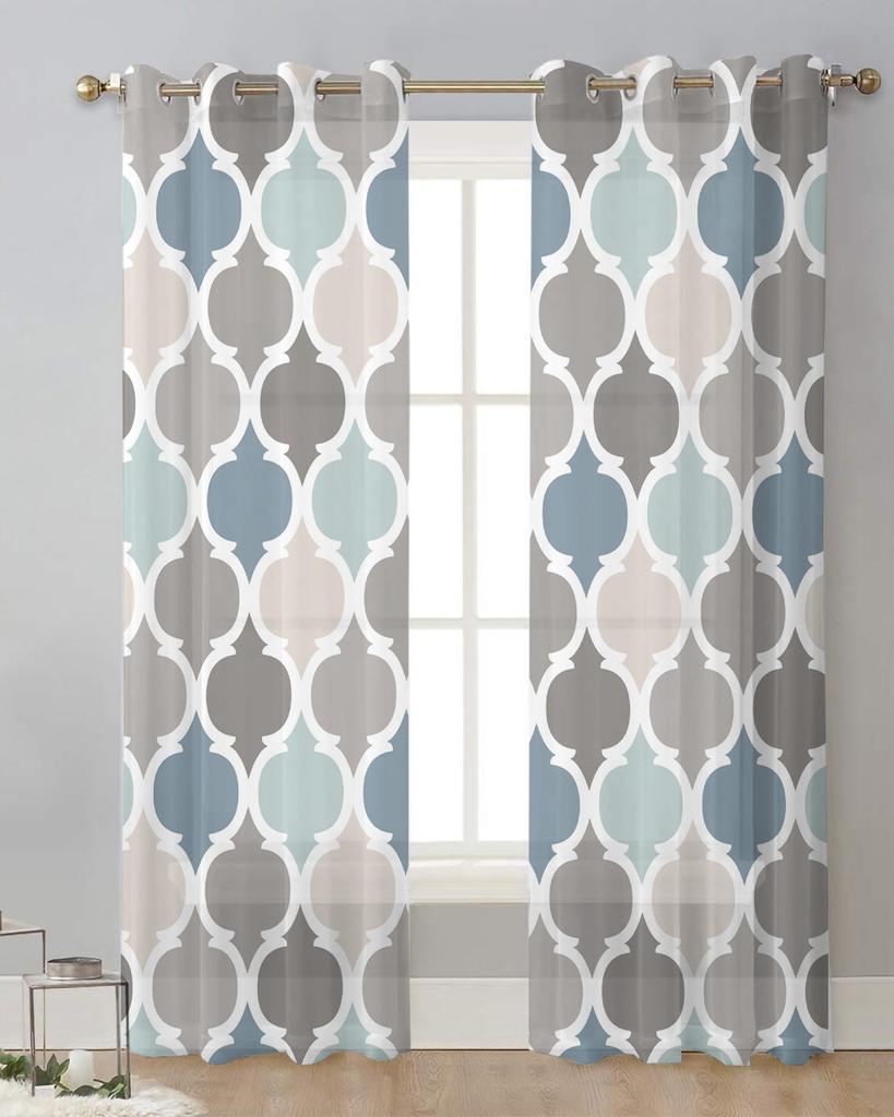 Индиго серый Марокко Геометрия Прозрачные шторы для украшения гостиной Оконные шторы для кухни Тюль Вуаль Органза Шторы