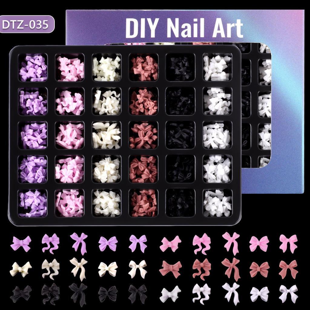 30 Grid Resin Bow Japanese Nail Jewelry Black And White Streamer Bow Three-Dimensional Simple Patch