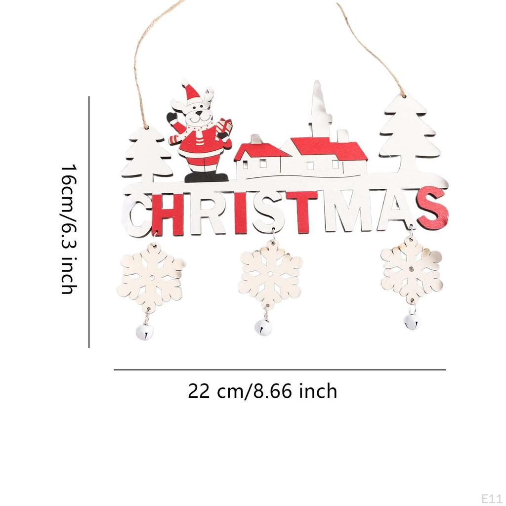 Wooden Christmas Hanging Ornament with Bells, Sign, Door Sign for Porch, Housewarming,