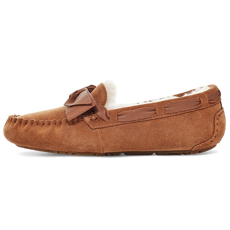 UGG Dakota Leather Bow Comfortable Warm Casual Flat Shoes Women Shoes Chestnut-Brown 1118914-CHE