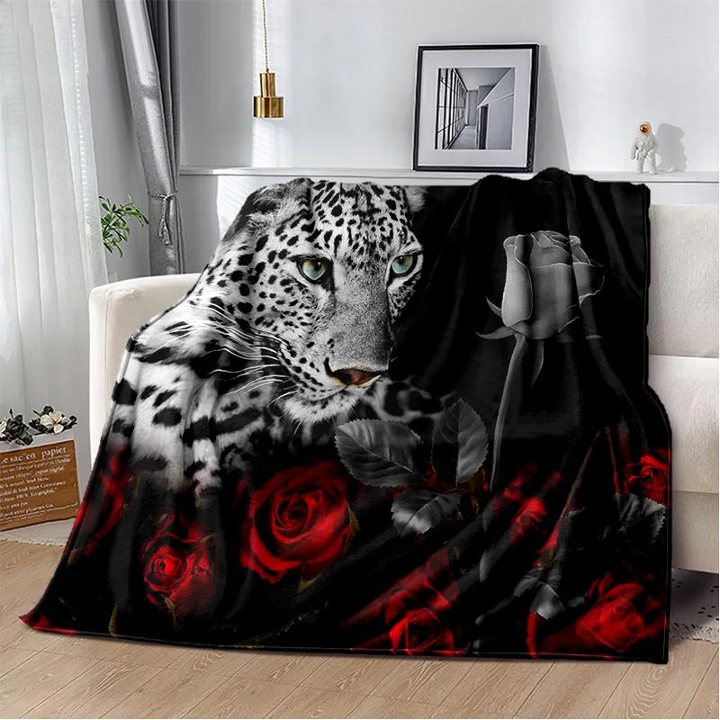 Plush Fleece Beast Animal Roses and Leopard Cheetah Throw Blanket Home Bedroom Bed Sofa Picnic Travel Cover Kid Soft Blanket