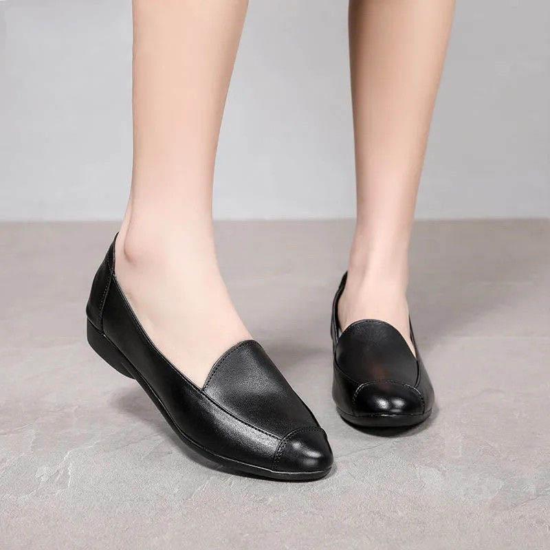 Повседневные туфли из натуральной кожи, женские весенне-осенние туфли из мягкой кожи на мягкой подошве, туфли для мам на плоской подошве в горошек