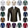 Men's Blue Green Gold Woven Silk Dress Shirt Button Down Casual Jacquard Shirts Long-Sleeve Shirt Prom Wedding Regular Fit