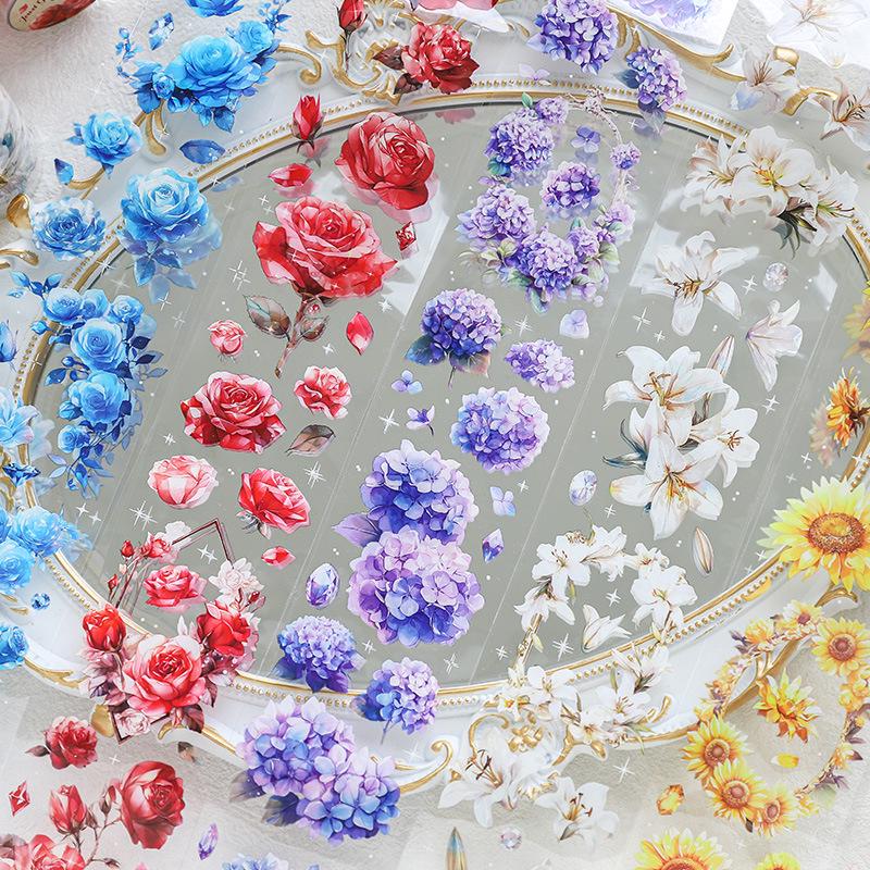Блокнот на ПЭТ-ленте серии Gem Garden: Европейский коллаж из роз и цветов, 6 дизайнов