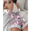 Women's Crochet Lace Pajamas Sleeveless V-Neck Set Casual Daily Wear 2 Piece Sleepwear Suit Sexy Solid Home Clothes