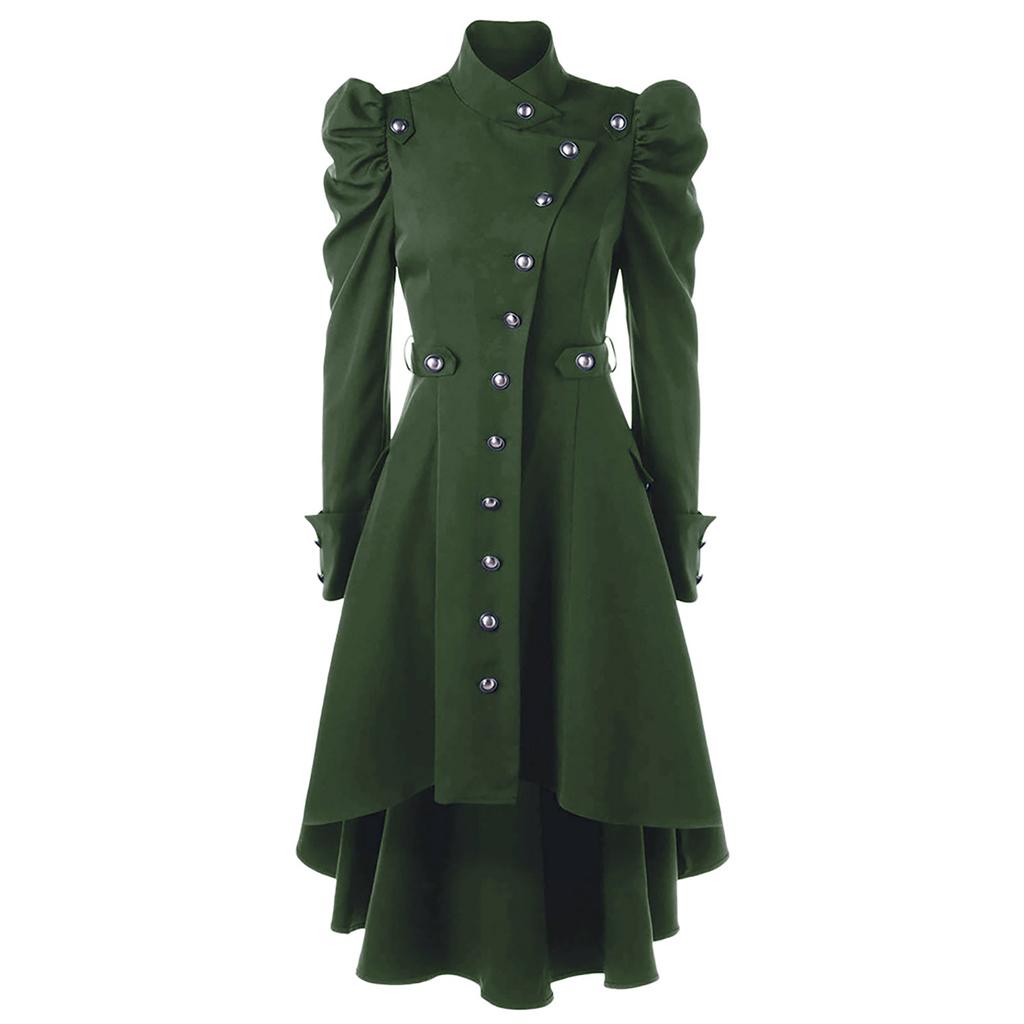 Womens Vintage Steampunk Long Coat Gothic Overcoat Ladies Retro Jacket