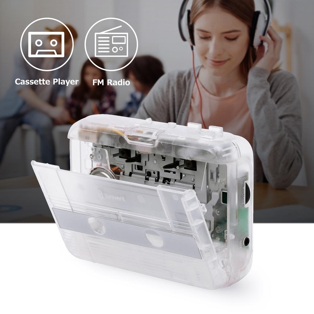 TONIVENT портативный BT кассетный плеер стерео автоматический реверс мини прозрачный кассетный плеер и FM-радио