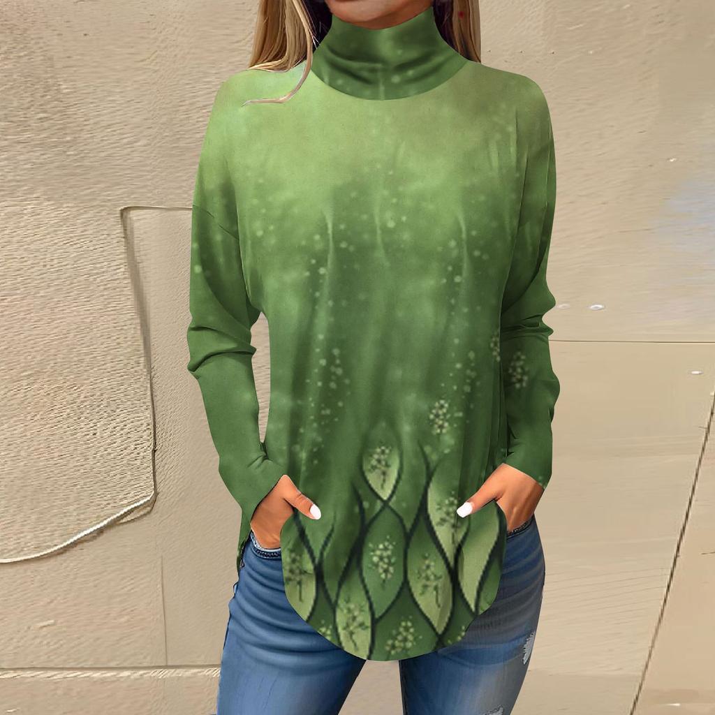 Tee Shirts For Women Fall Casual Long Sleeve Shirts Sweatshirt Solid Color High Neck Top Pullover