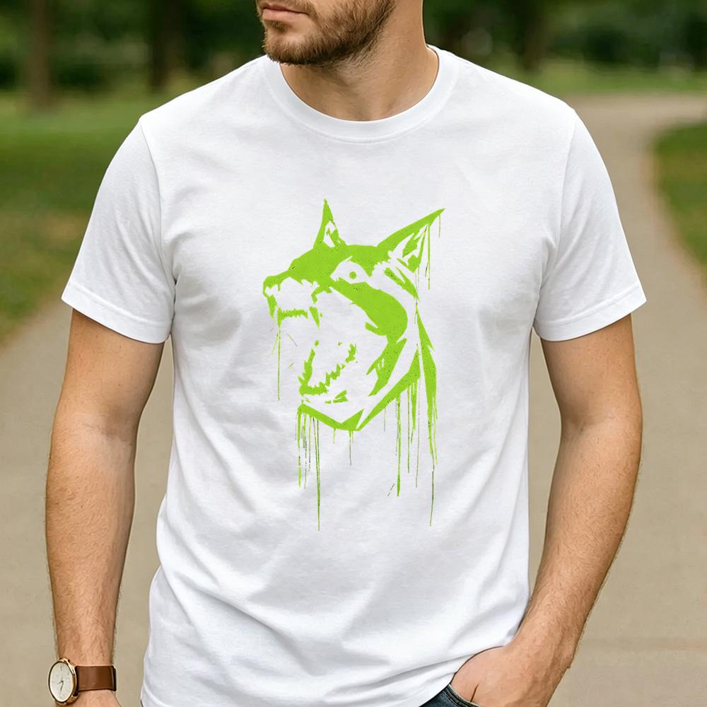 Neon Green Drip Paint Roaring Wolf Head Graphic T Shirt Unisex Cotton Short Sleeve Urban Graffiti Streetwear Skate Fan Tee
