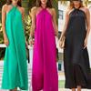 2025 Summer Women's Sleeveless Halter Neck Chiffon Dress - Sexy Backless Solid Color Long Dress for Europe and America