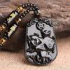 Retro Chinese Style Simulate Obsidian Engraved Zodiac Signs Animal Pendant Necklace for Men Jewelry