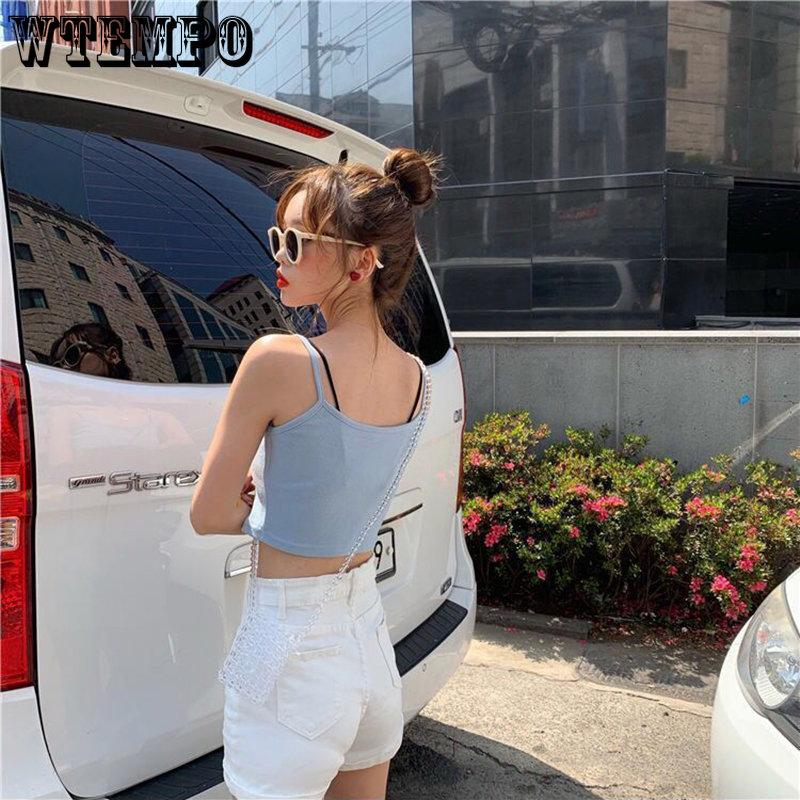 WTEMPO Женские летние укороченные топы без рукавов в корейском стиле, женские однотонные повседневные короткие майки с подкладкой, верхняя одежда
