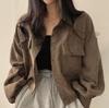 Women's 2024 Spring French Retro Corduroy Shirt Jacket with Lapel, Long Sleeves, Single-Breasted, All-Match Korean Chic Style