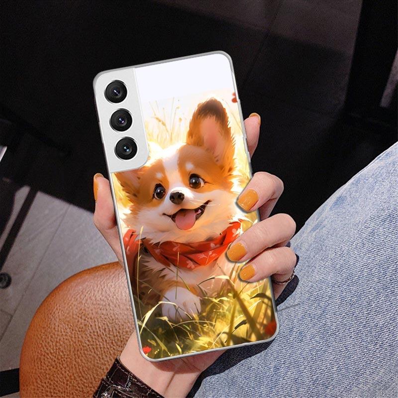 Cartoon Corgi Cute Dog Phone Case For Samsung Galaxy S24 S25 Edge S26 Ultra S23 S22 S21 Plus S20 FE + Personalized Print Cover G