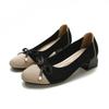 Fashion Ballet High Heels Shoes For Woman Basic Pumps 2024  Two Tone Stitching Round Bow Mesh Hollow Fashion Party Single Shoes
