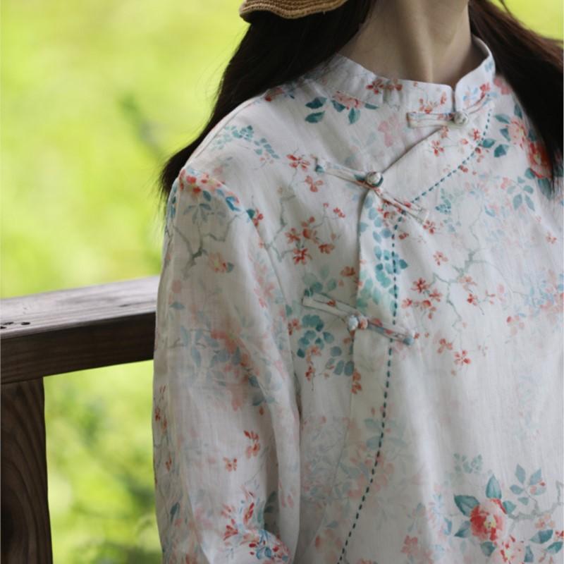 Johnature Женская весенняя модная рубашка с принтом в стиле ретро и пряжкой в ​​китайском стиле, повседневная рубашка с длинными рукавами в винтажном стиле