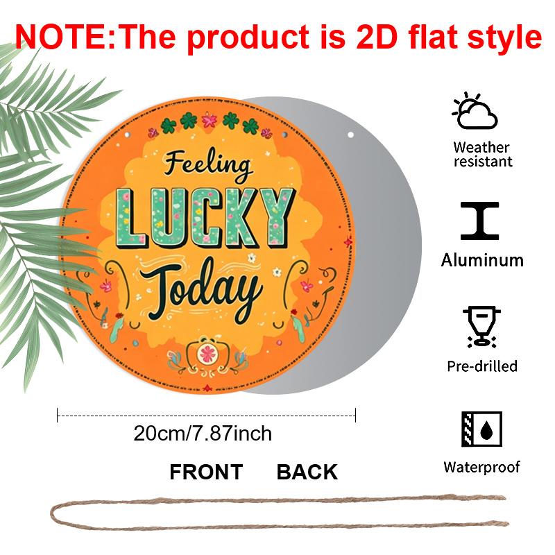 2D Flat, 1pc Round Aluminum Hanging Sign, "Feeling Lucky Today" Irish Clover Design, Patriotic St. Patrick's Day Metal Decor, Perfect for Home, Bar