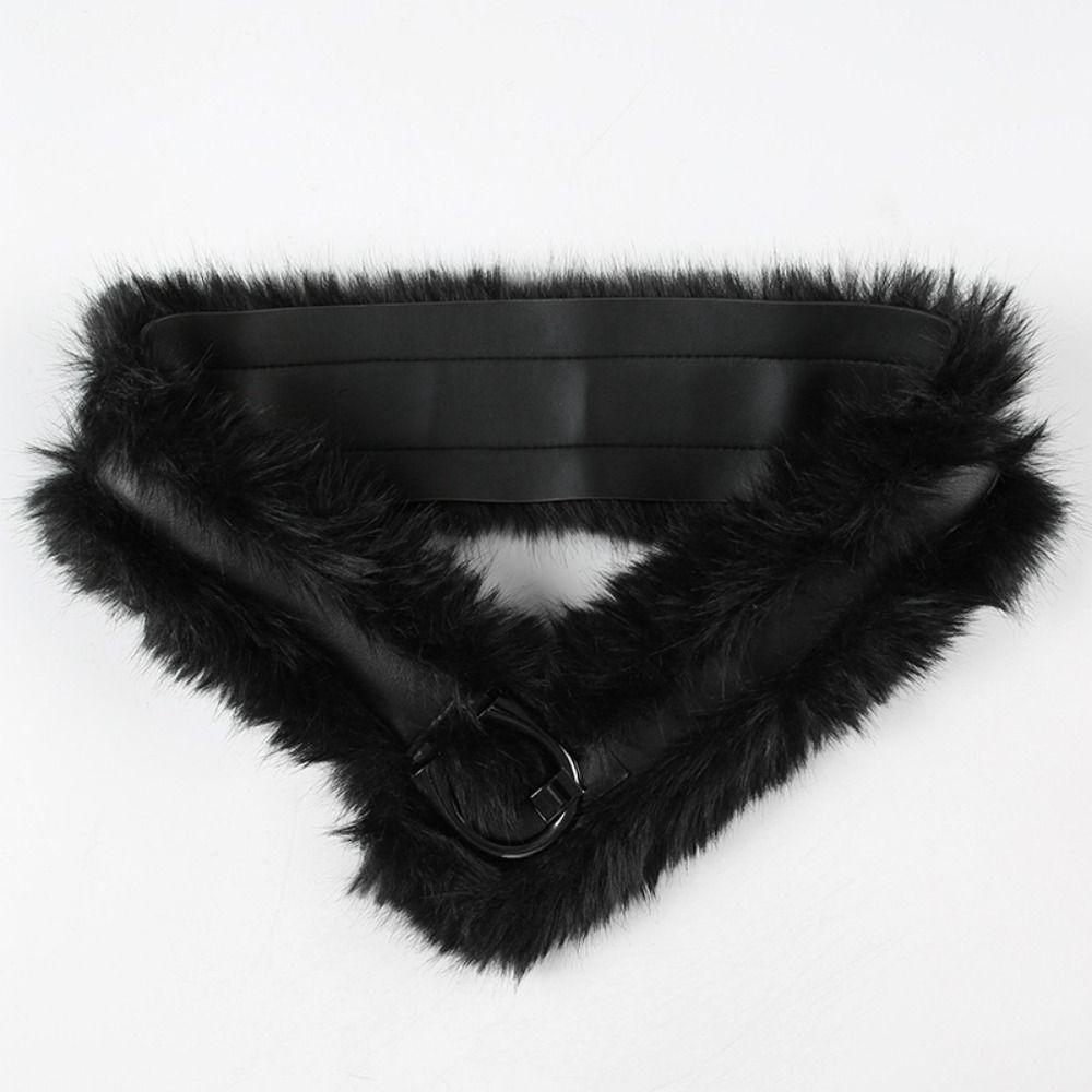 Punk Leather Fur Belt Spicy Girl Y2K Waistband Fashion Plush Belt Dress Decoration