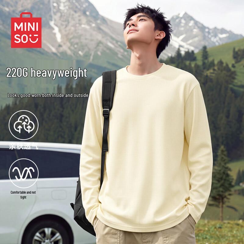 MINISO Мужская футболка с длинным рукавом вафельной вязки свободного кроя