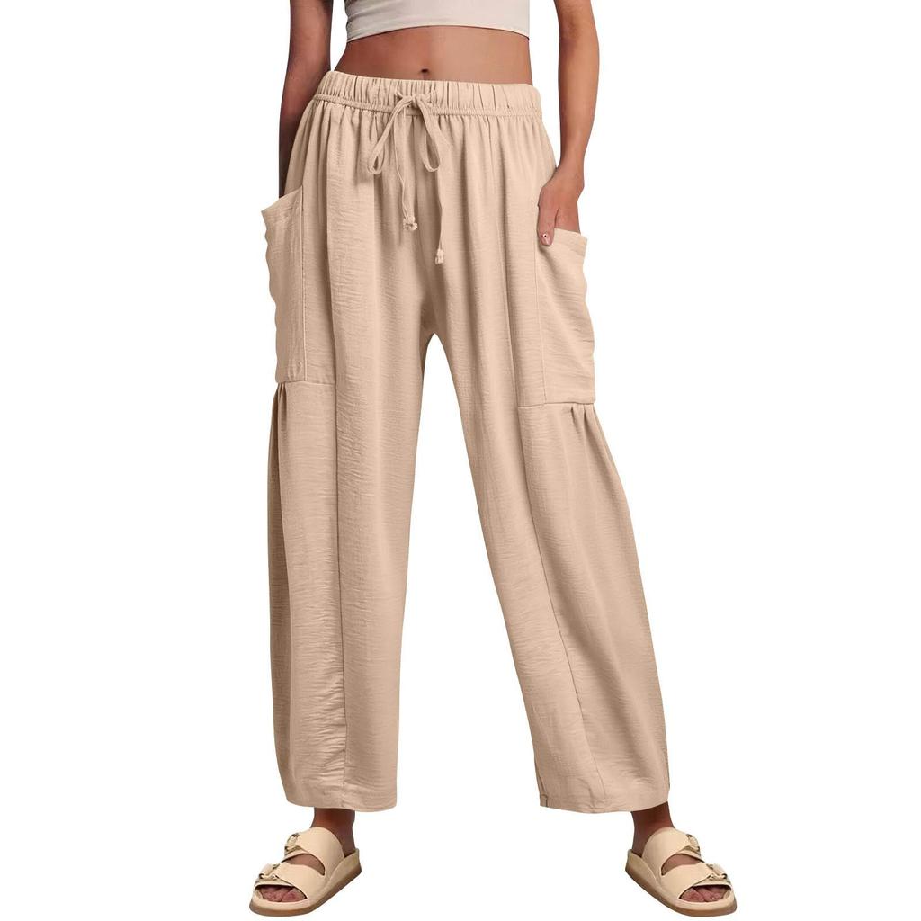 Женские широкие льняные брюки больших размеров со средней талией, летние мешковатые брюки