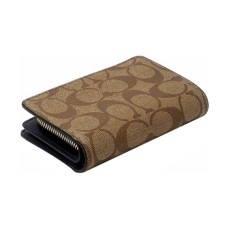 Coach Кошелек женский с логотипом и боковой молнией, двойного сложения, из ПВХ и кожи, цвет хаки, 23553-IMDT3