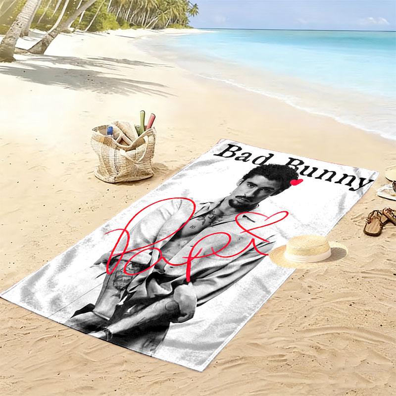 Bad Bunny Star Print Beach Towel, Large Soft Quick Dry Towel for Beach Camping Swimming