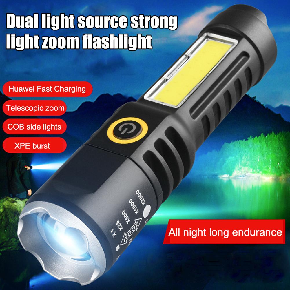 Waterproof Torch Light Telescopic Zoom XPE COB LED Camping Flashlight Type-C USB Charging Hiking Flashlight 4 Modes for Outdoor