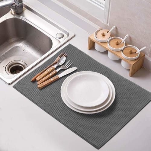 Topsky Kitchen Dish Drying Mats, Set of 2, Antibacterial, Quick-Drying, Absorbent, Large, Hygienic, Mildew-Resistant, Rollable Storage, Protective She