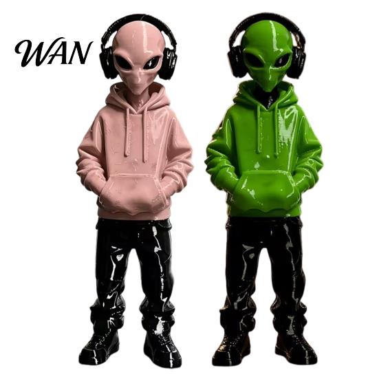 Модный Офисный Настольный Орнамент 3D Печатная Фигурка Инопланетянина в Худи и Наушниках, Настольное Крутое Киберпанк Статуэтка-Орнамент, Кибер Стиль для Игровой Комнаты