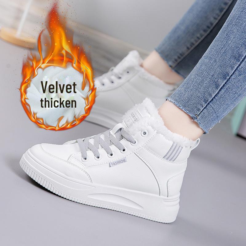 Женские зимние высокие плюшевые туфли 2024 года из толстой нескользящей хлопковой ткани