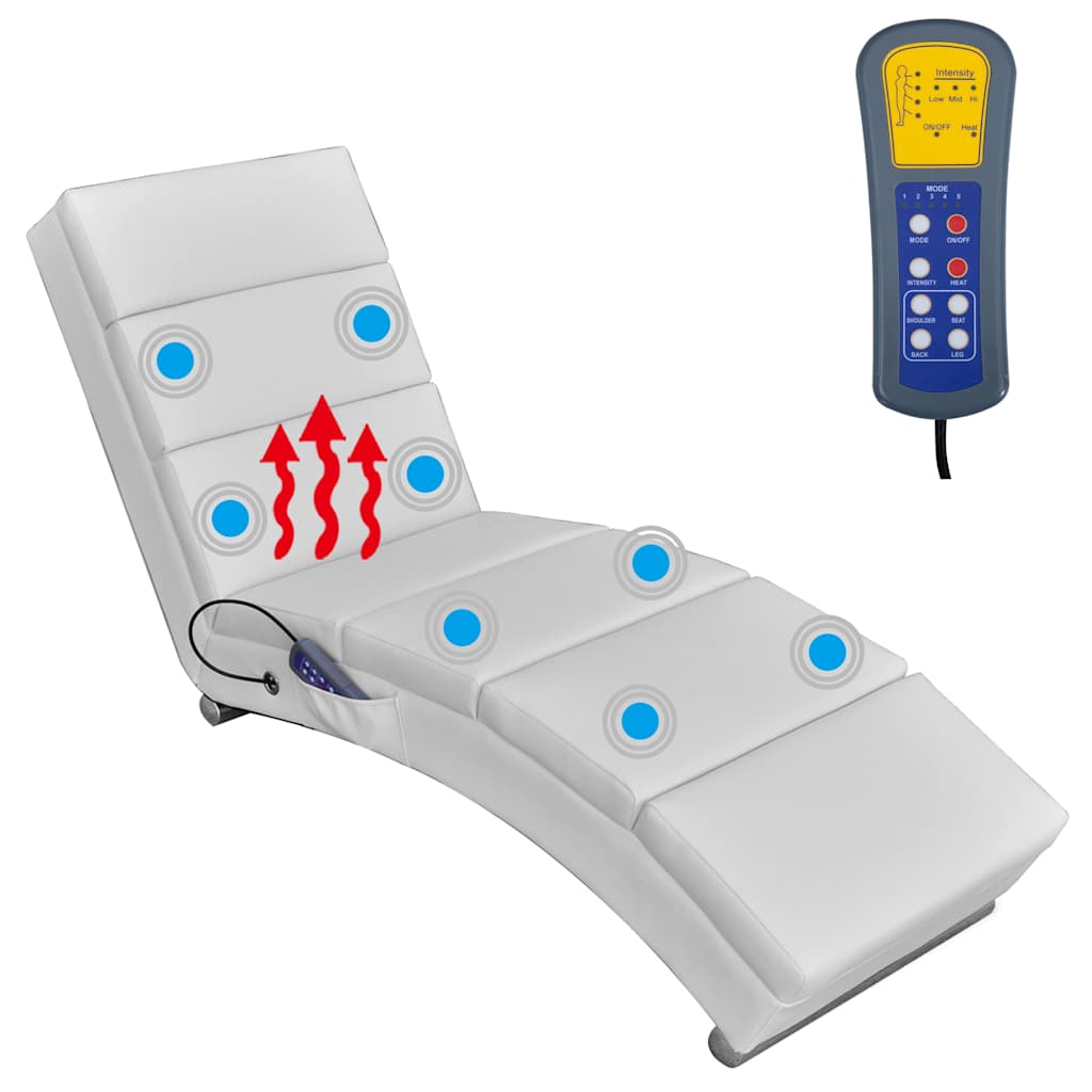 Massage Chaise Lounge White Artificial Leather